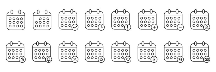 Calendar Icon Collection. Calendar symbol set. Icon combination. Vector Illustration.