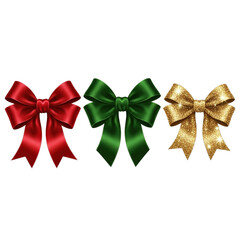 Festive holiday bows red green gold christmas gift wrapping ribbon decoration seasonal celebration design on transparent background