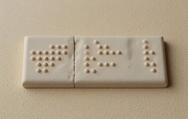 Textured braille signage on smooth ceramic background represents accessibility inclusion and guidance