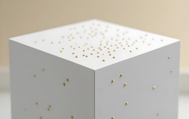 Geometric elegance featuring a modern cube with golden accents in a sophisticated composition