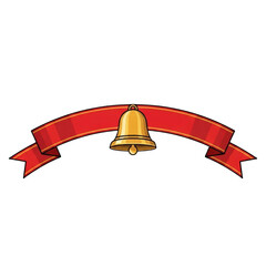 Christmas bell vector graphic with red ribbon banner illustration for holiday design and decoration on transparent background