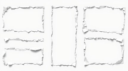 ripped element set of torn paper edges isolated with clipping path on background. torn paper texture, ripped of paper designs set  