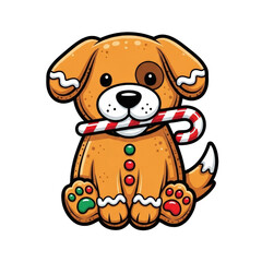Christmas gingerbread dog with candy cane cute puppy holiday season festive animal illustration art on transparent background
