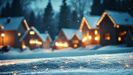 Snow-covered village with twinkling lights, concept of winter wonderland, festive atmosphere, and holiday magic. - Powered by Adobe