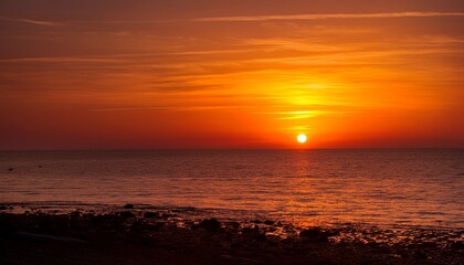 A Photograph Of A Deep Orange Sunset Off The Coast Of Broadstairs In Kent Thanet