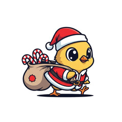Cute christmas chick santa claus with candy canes vector illustration holiday season festive cheerful on transparent background