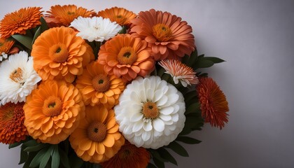 Lush Bouquet Of White And Orange Zinnias