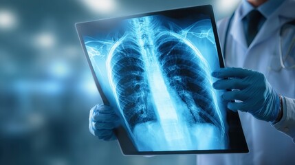 Radiologist analyzing chest X ray in hospital