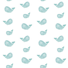 Happy seamless pattern with whales watercolor on a white background.