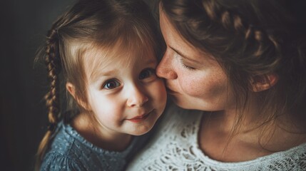 Young girl expressing love to her expecting mom inside
