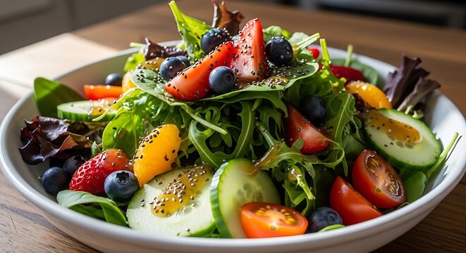 Fresh and Colorful Salad with Berries and Greens in a Bowl. - Powered by Adobe
