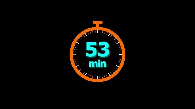 Animation video timer icon with 53 min. timer 53 minutes countdown icon. motion graphic arrow Clock 53 minute icon, white background 4k video animation.