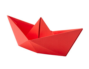 A red paper boat sailing on a smooth surface, casting a shadow, showcasing the art of origami png background