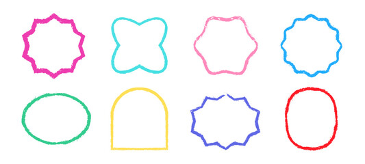 Pencil Color Squiggle Retro Geometric Stickers Vector Set. Chalk Scribble Handcrafted Sign Shapes Collection. Colorful Hand Drawn Brush Texture Squiggle Labels. Pencil Charcoal Vintage Emblems Bundle