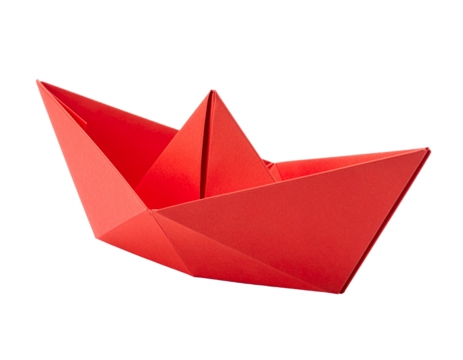 A red paper boat sailing on a smooth surface, casting a shadow, showcasing the art of origami png background