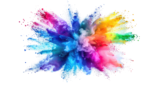 Explosive burst of colorful powder on a dark backdrop, resembling a vibrant, chaotic flower