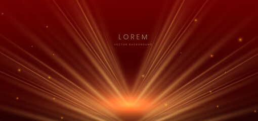 Red luxury background with gold lighting effect sparkling.