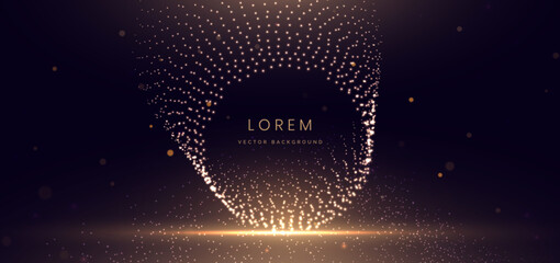Dotted gold lighting effect on dark background with lighting effect and sparkle.