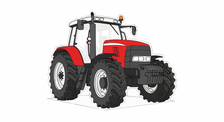 A red and gray tractor. It has huge tires and is ready for the field. This machinery is a farmer's best friend.