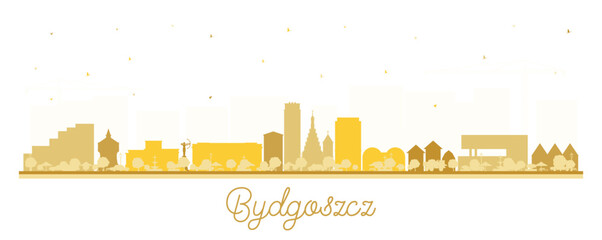 Bydgoszcz Poland city skyline silhouette with golden buildings isolated on white. Bydgoszcz cityscape with landmarks. Business and tourism concept with historic architecture.