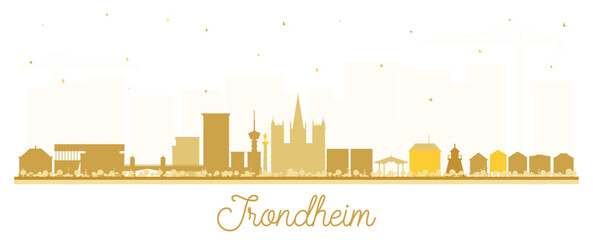 Trondheim Norway City Skyline silhouette with golden Buildings isolated on white. Illustration. Trondheim Cityscape with Landmarks. Business Travel and Tourism Concept with Historic Architecture.