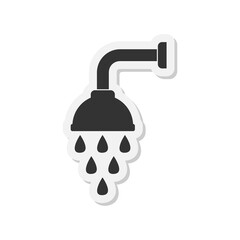 Shower head and water sticker icon isolated on transparent background