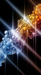 Geometric formations illuminated, blending gradient colors and radiant lines