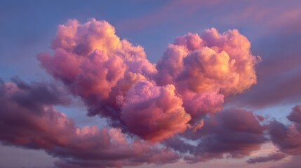 Enchanting heart of cloud formations in a sunset sky Pink heart shaped clouds symbolize love A sweeping vista for Valentine s weddings and Mother s Day celebrations of love and affect