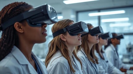 People using VR headset for interactive online education