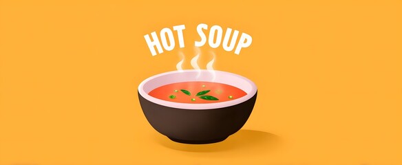 The hot soup text invites warmth and comfort with its steaming bowl icon.