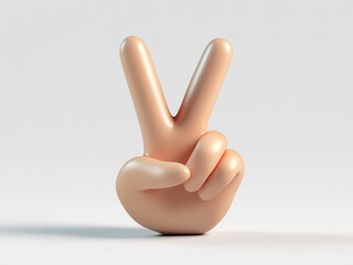 3D animation of a hand making the letter "V" with two fingers. White background.