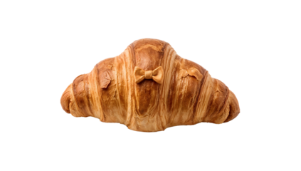 Elegant croissant with decorative bow tie isolated on the transparent background, trendy bakery concept for modern breakfast and artistic food styling