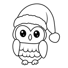 Woodland Animal Christmas black doodle outline. owl.