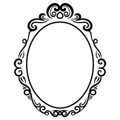 Elegant Decorative oval Frame Vintage Ornate Black Frame with White Border. Vintage Frame.