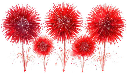 Array of brilliant, vibrant red floral bursts on a black background, evoking festive celebration and vibrant energy