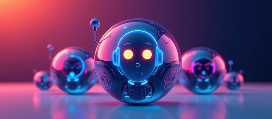 Futuristic robots with glowing features in a vibrant, colorful setting.