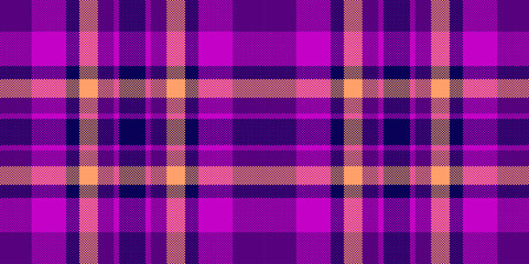 Sexual seamless texture pattern, multicolor plaid textile fabric. Symmetry tartan check vector background in purple and indigo colors.