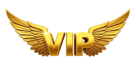 Golden vip emblem with outstretched wings symbolizing exclusivity luxury premium status and special access against a dark background