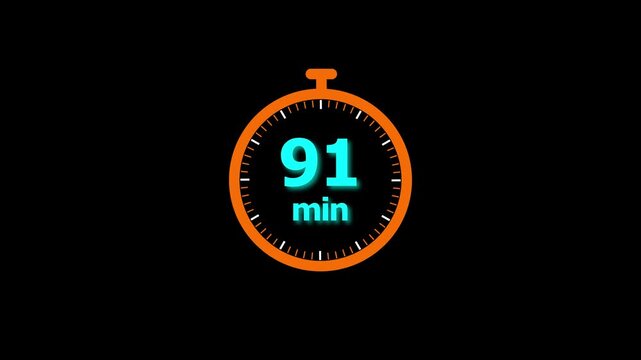 Animation video timer icon with 91 min. timer 91 minutes countdown icon. motion graphic arrow Clock 91 minute icon, white background 4k video animation.