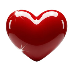 A glossy vibrant red heart symbol with a smooth reflective surface and subtle sparkling highlights against a stark black background representing love and romance