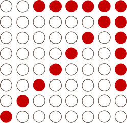 Abstract pattern with red circles on white background, geometric design, minimalist style