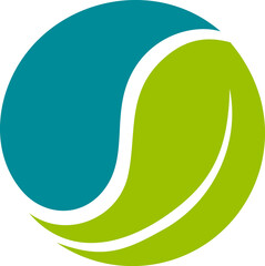 Abstract logo design featuring teal and green circular shapes, representing growth, innovation, and sustainability