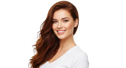Studio portrait of a beautiful happy young woman with healthy red hair smiling confidently isolated PNG with Transparent Background