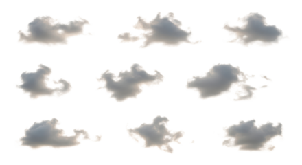 Collection of dark cumulus cloud elements isolated for graphic design and digital compositing overlays isolated PNG with Transparent Background