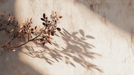 Fototapeta premium Branch with Leaves casting shadow on a rough surface