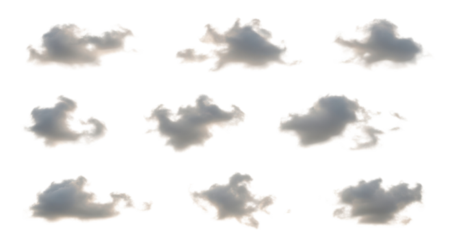 Collection of dark cumulus cloud elements isolated for graphic design and digital compositing overlays isolated PNG with Transparent Background - Powered by Adobe