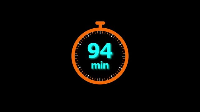 Animation video timer icon with 94 min. timer 94 minutes countdown icon. motion graphic arrow Clock 94 minute icon, white background 4k video animation.