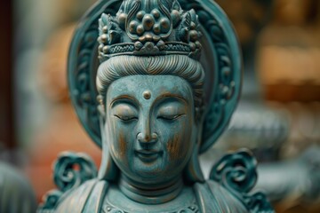 Serene guanyin statue embodying compassion and wisdom, inspiring peace and mindfulness
