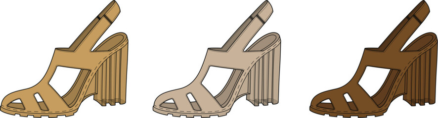 Fashionable women's footwear three sandal designs in varying neutral tones