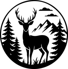 deer in the wilderness silhouette vector illustration
